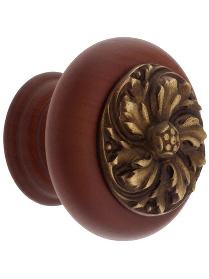 1 1/2 inch Diameter Chrysanthemum Knob in Cherry/Antique Brass.